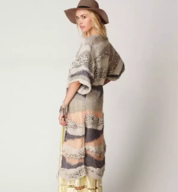 FREE PEOPLE Medium Cardigan Sands of Time Sweater Cozy Long Mixed Knit Metallic