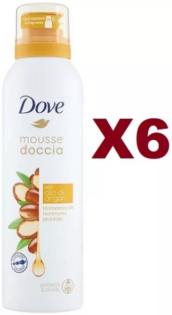 6 Pz Dove Mousse Doccia Olio Di Argan 200Ml Ti Lavi E Radi  Morbidezza 24H