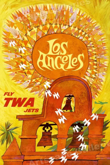 1960s Los Angeles Fly TWA Vintage Style Travel Poster - 24x36