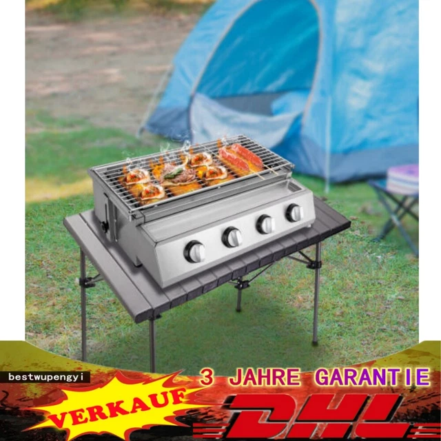 Edelstahl-Brenner Gasgrill Gasbräter 4-flammig LPG Gastro BBQ Tischgrill NEU DHL