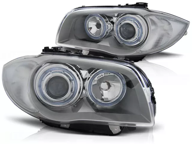 Coppia Fari Anteriori per BMW Serie 1 I E87 E81 2004-2011 Angel Eyes Cromati DEP