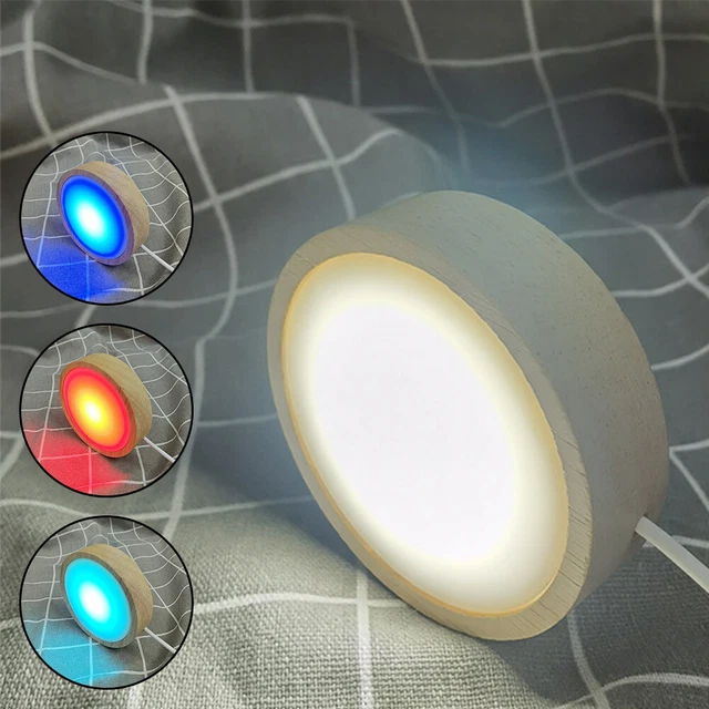 LED LIGHTS DISPLAY Base Stand Round Wood Lamp Holder for Crystal Resin