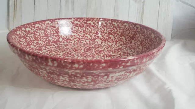 Henn Pottery Cranberry Spongeware 13" Large Pasta Bowl USA MADE Stoneware