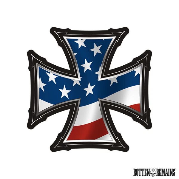Iron Maltese Cross Decal Biker Motorcycle American Flag Vinyl Sticker e7m