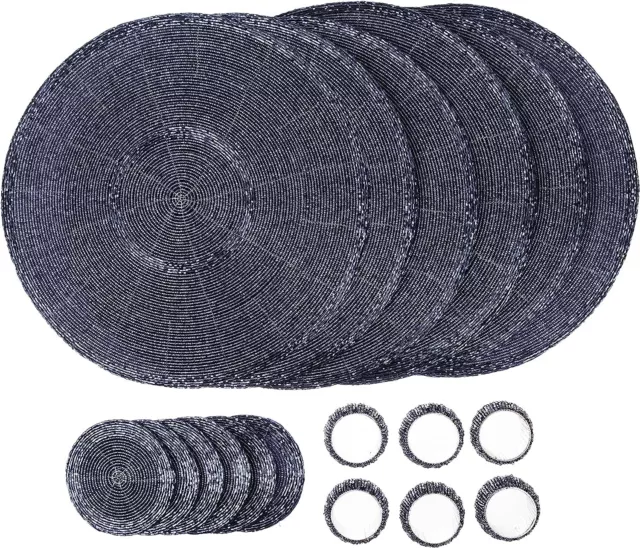 Penguin Home Set of 18 Glass Beaded Placemats, Coasters and Napkin Rings - 32 cm
