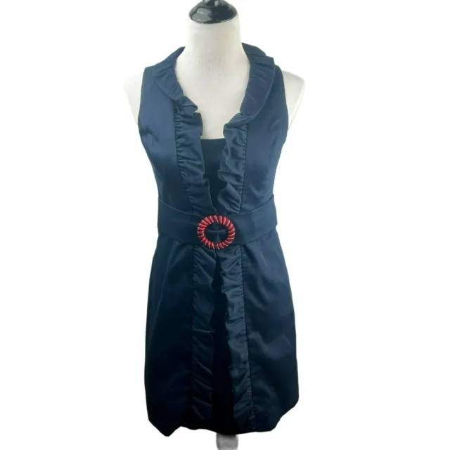 Milly New York Danielle Sheath Dress Women 6 Belt Ruffle Sleeveless Navy Blue