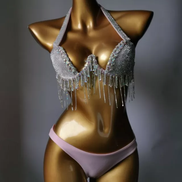 Women's Sexy Swimwear Bikini Diamond Swimsuit Tassel Nightclub Bikini Beach Suit 3