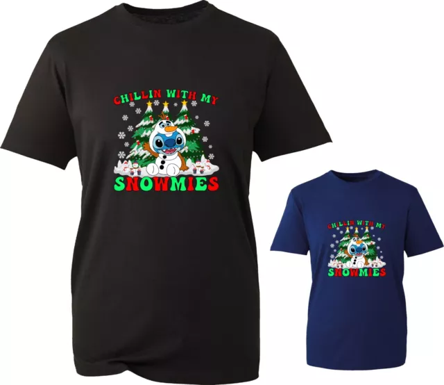 Chillin With My Snowmies Merry Christmas T Shirt Lilo & Stitch Snowman Xmas Top