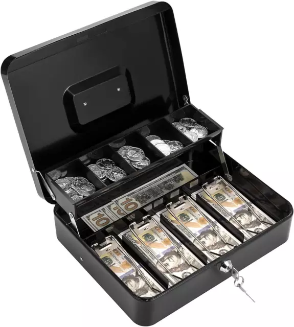 Box with Lock Key and Money Tray Large Money Box for Cash Metal Lock Box for Mon