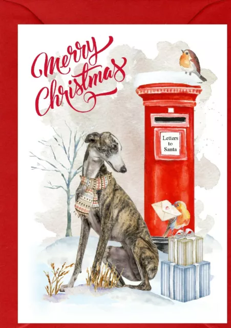 Greyhound Dog A6 (4" x 6") Christmas Card (Blank inside) Design by Starprint