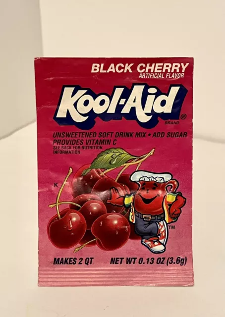 Vtg 90's Kool Aid Black Cherry Flavored Soft Drink Mix Unopened Pack Packet 4"