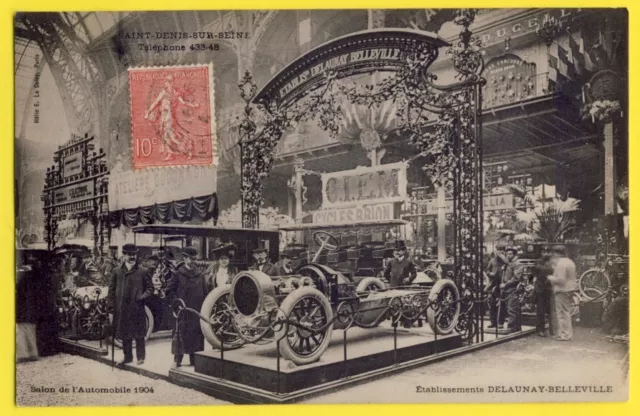 cpa PARIS Salon de l'AUTOMOBILE Car show 1904 Stand VOITURE DELAUNEY BELLEVILLE