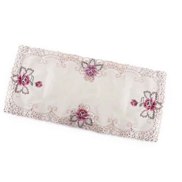 Rectangular Lace Tablecloth Embroidered Floral Table Placemat Mat Dining Decor