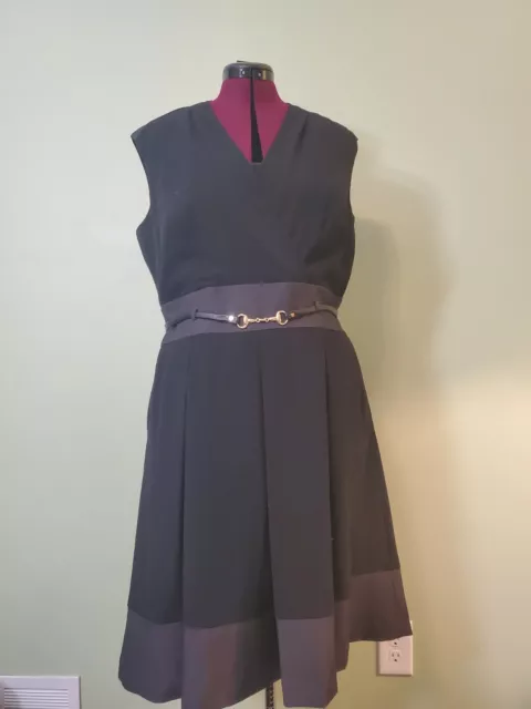 Ellen Tracy Womens Belted Pleated Sleeveless Black & Grey Skirt Dress Size 14