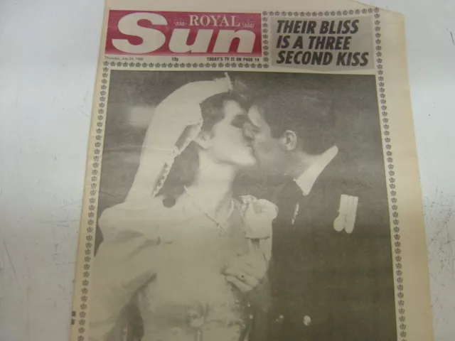 Original Historic Royal Sun Newspaper 24 July 1986 Royal Wedding Prince Andrew