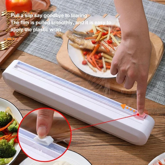 Food Wrap Dispenser Plastic Cutter Foil Cling Film Storage Holder Box Kitchen<