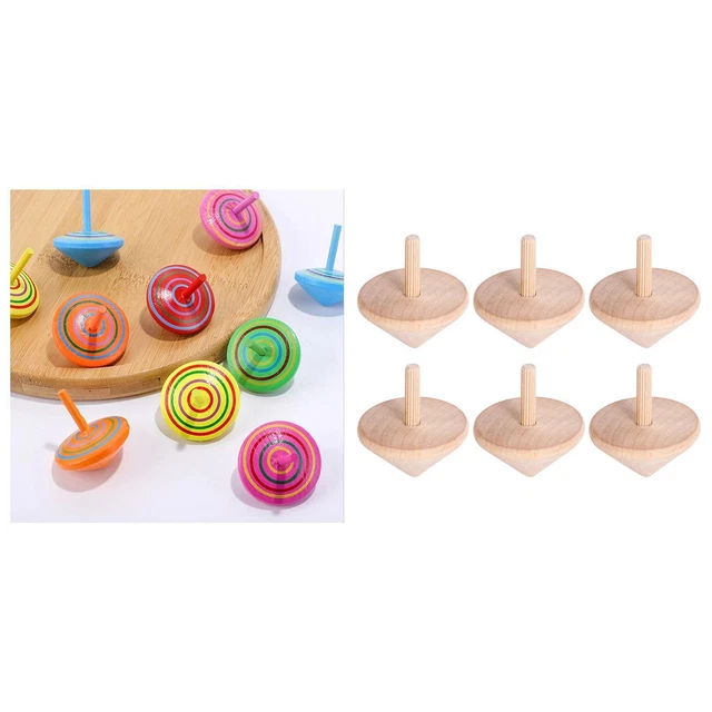 6Pcs Unpainted Wood Tops Paint Your Own Wooden Toys Kindergarten Education Toys