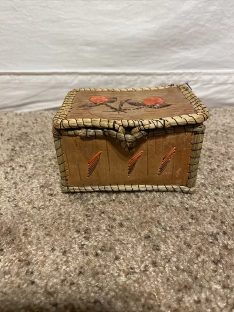 Antique Birch Bark Quilled Box Signed
