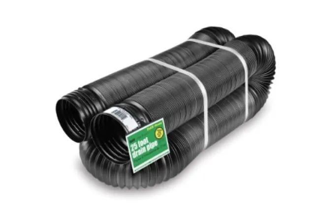 Flex-Drain 51110 Flexible/Expandable Landscaping Drain Pipe, Solid, 4-Inch by 25