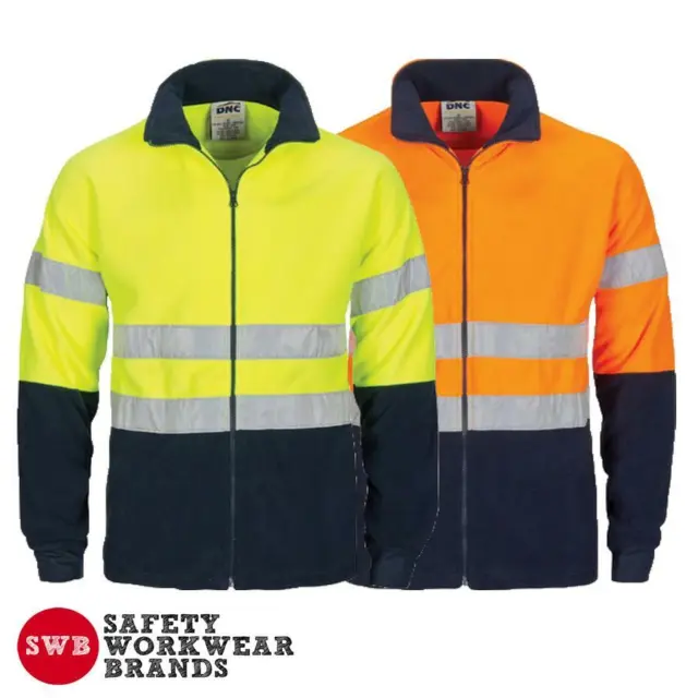 DNC Workwear Mens Hi Vis 2 Tone Full Zip Polar Fleece Jacket Reflective New 3830