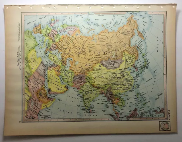 1952 Vintage EURASIA Antique Atlas Map - Encyclopedia Britannica World Atlas