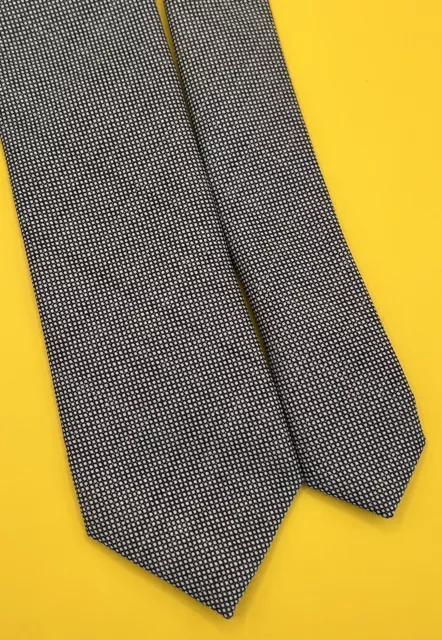 Club Monaco Black & White Micro Dot Tie Necktie 100% Wool Made In Italy