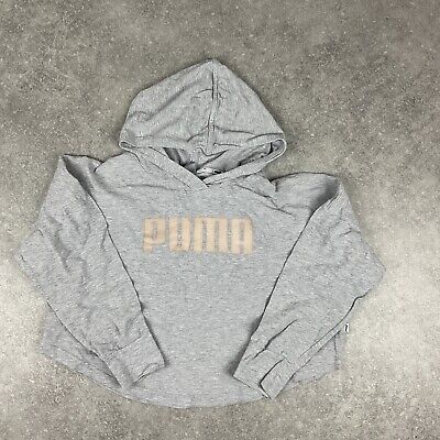 Puma Grey Pink Lightweight Cropped Spellout Hoodie Dance Sports Yoga Womens S