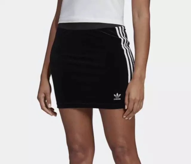 Adidas Originals black stretch velour mini skirt size UK10/12 BNWOT