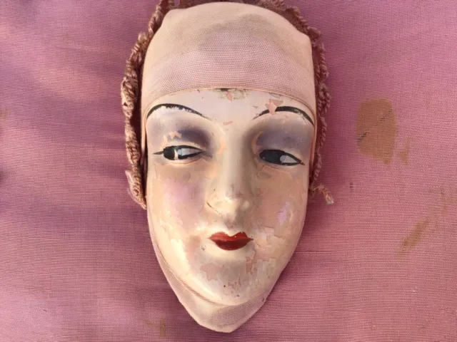 Antique French Boudoir Doll Head Pillow Dark Pink Art Deco 1920s Decor 2