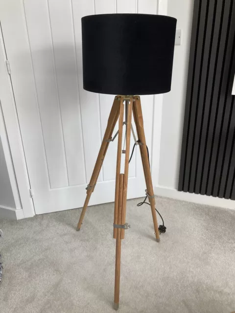 Laura Ashley Brown Tripod Wood Floor Lamp with Black Shade