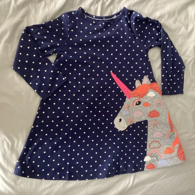 Mini Boden Size 5-6Y / 116cm Girls Dress Navy Blue Polka Dot Unicorn Long Sleeve