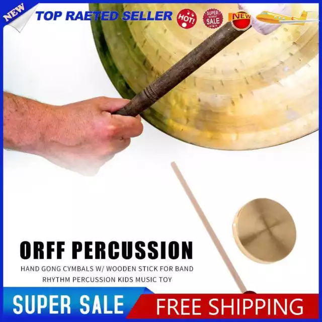 21cm Hand Gong Copper Cymbals with Wooden Stick for Band Rhythm Kids Music Toy