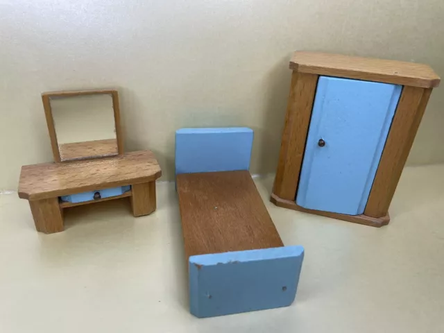 Vintage Dolls House Early Barton Bedroom Set Excellent Condition Lundby 1/16