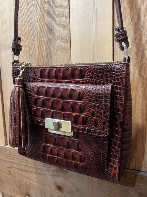 Brahmin Brown Genuine Leather Croc  Crossbody Bag W/Wallet  Tassel