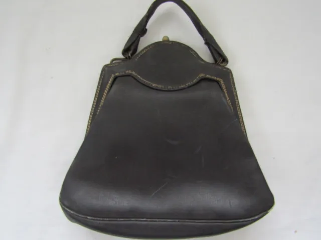 1920s 30s Deco Vintage Black Leather Top Handle Bag Handbag