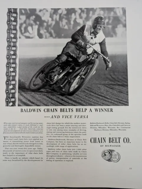 Vintage 1940 Magazine Ad Advertising Chain Belt Co Of Milwaukee Motorcycle Bike