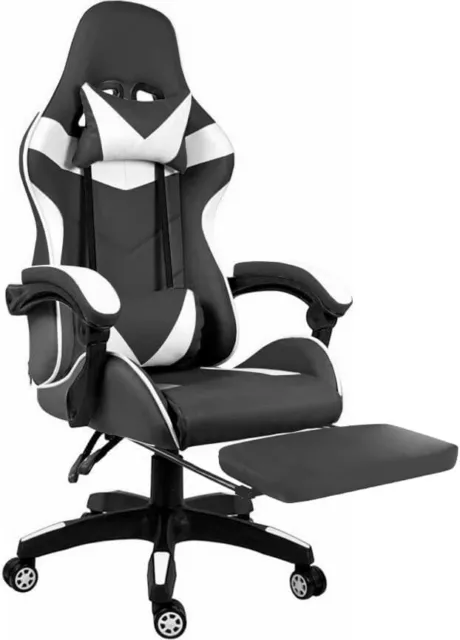 Sedia gaming scrivania poltrona ufficio girevole regolabile ecopelle bianco nero