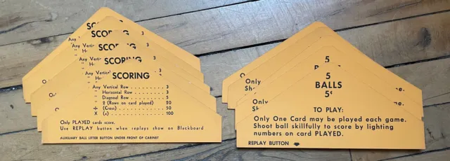 5 N.O.S. Sets of Pinball Gambling Machine Instruction Cards