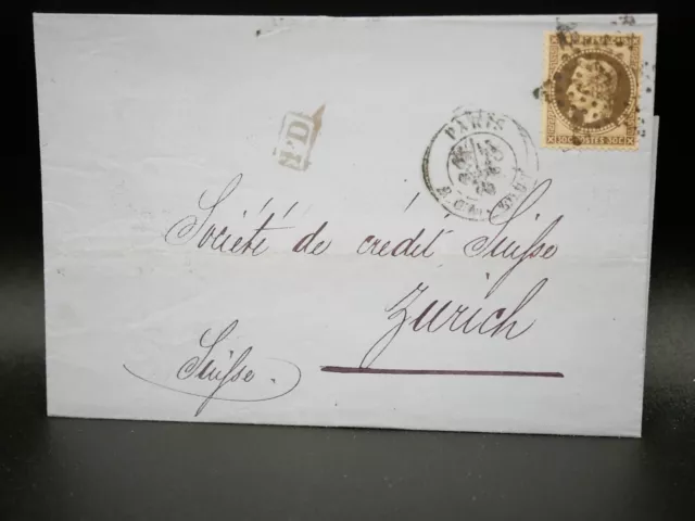Alter Briefumschlag, von Frankreich in die Schweiz Zürich