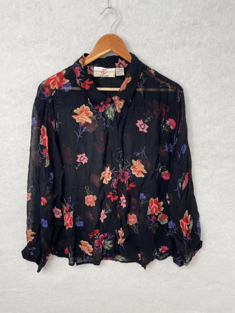 Camicia donna vintage nera design floreale taglia media