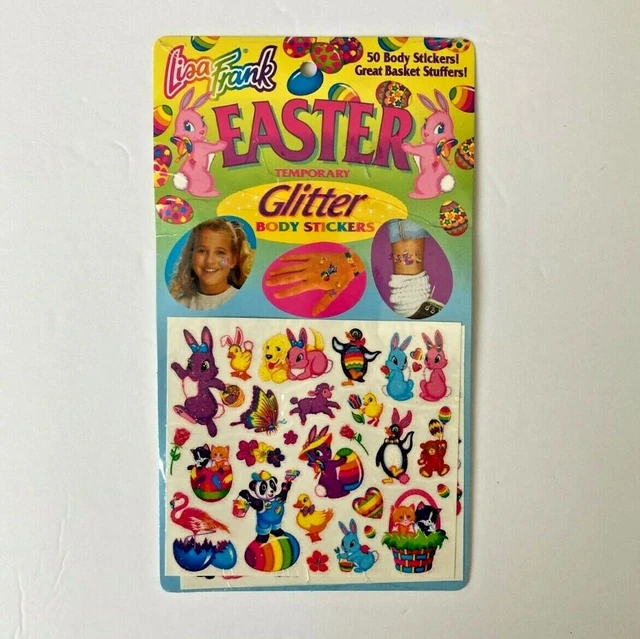 VINTAGE LISA FRANK Body Stickers Glitter 50 Temporary Tattoo Easter