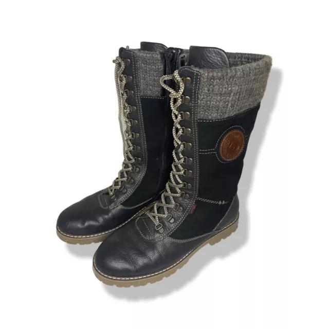 Women's Remonte Tex Boots Black Leather Mid Calf Side Zip Winter UK 7 EU 41