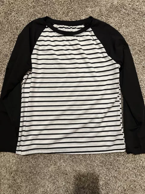 Women’s Black White Striped Long Sleeve Shirt Blouse Top SMALL