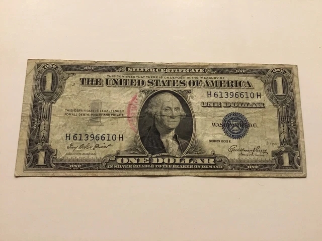 Vintage 1935-E One Dollar Silver Certificate Bill Blue Seal 2