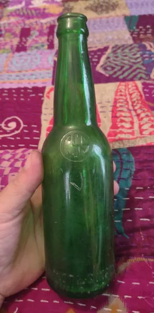 Vintage CSS or C. Schmidt & Sons, Inc. Green Glass Embossed Beer Bottle Used