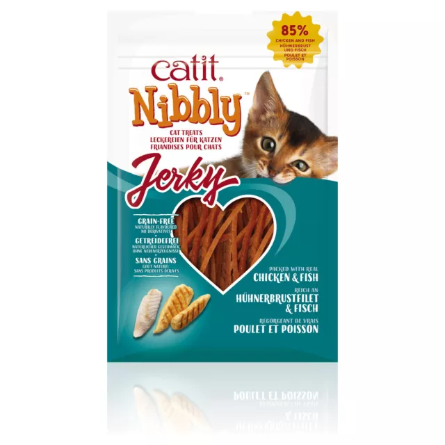 Catit Nibbly Jerky mit Hühnchen & Fisch 30 g, Katzensnack, NEU