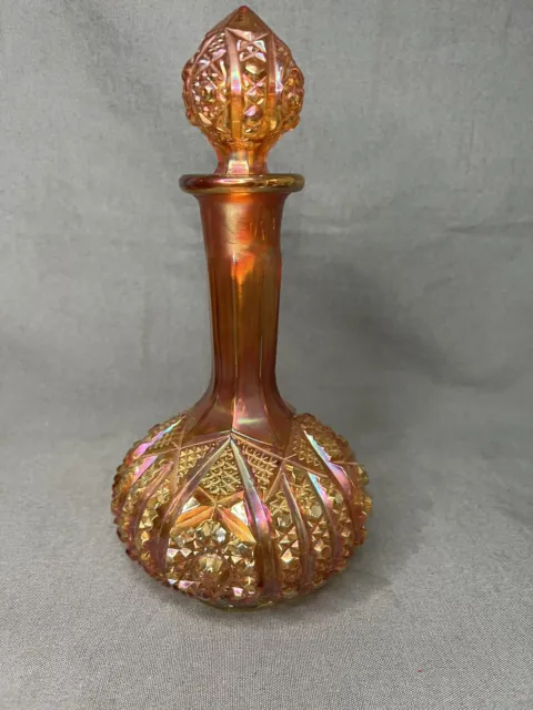 Vintage Imperial Octagon Marigold Carnival Glass Decanter Vase USA