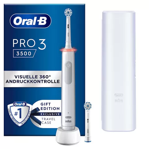 Oral-B elektrische Zahnbürste Pro 3 3500 White inkl. Reiseetui Andruckkontrolle