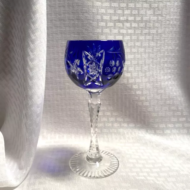 Beyer/Bayel Vineyard Wine Glass Cobalt Blue Cut To Clear Crystal Bohemian