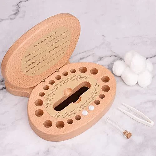AhfuLife Baby Tooth Keepsake Fairy Box Holder with Lanugo Bottle Wooden Rabbi...